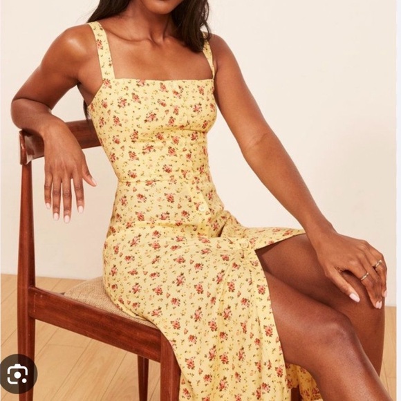Reformation Yellow Floral Persimmon Midi Dress - Picture 2 of 8
